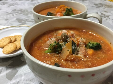 トマト缶で、かぼちゃのミネストローネ